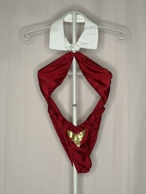 Vampirella Inspired Red Satin Cosplay Bodysuit w White Collar